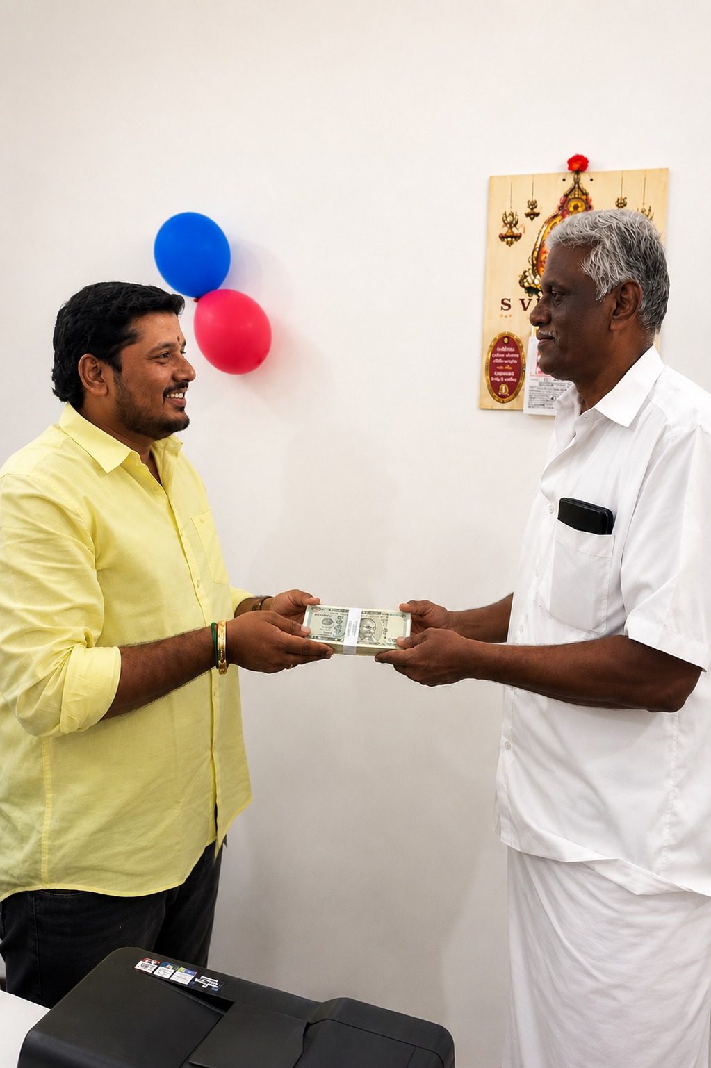 Customer receiving the best value after selling old gold jewellery at Thangapanam