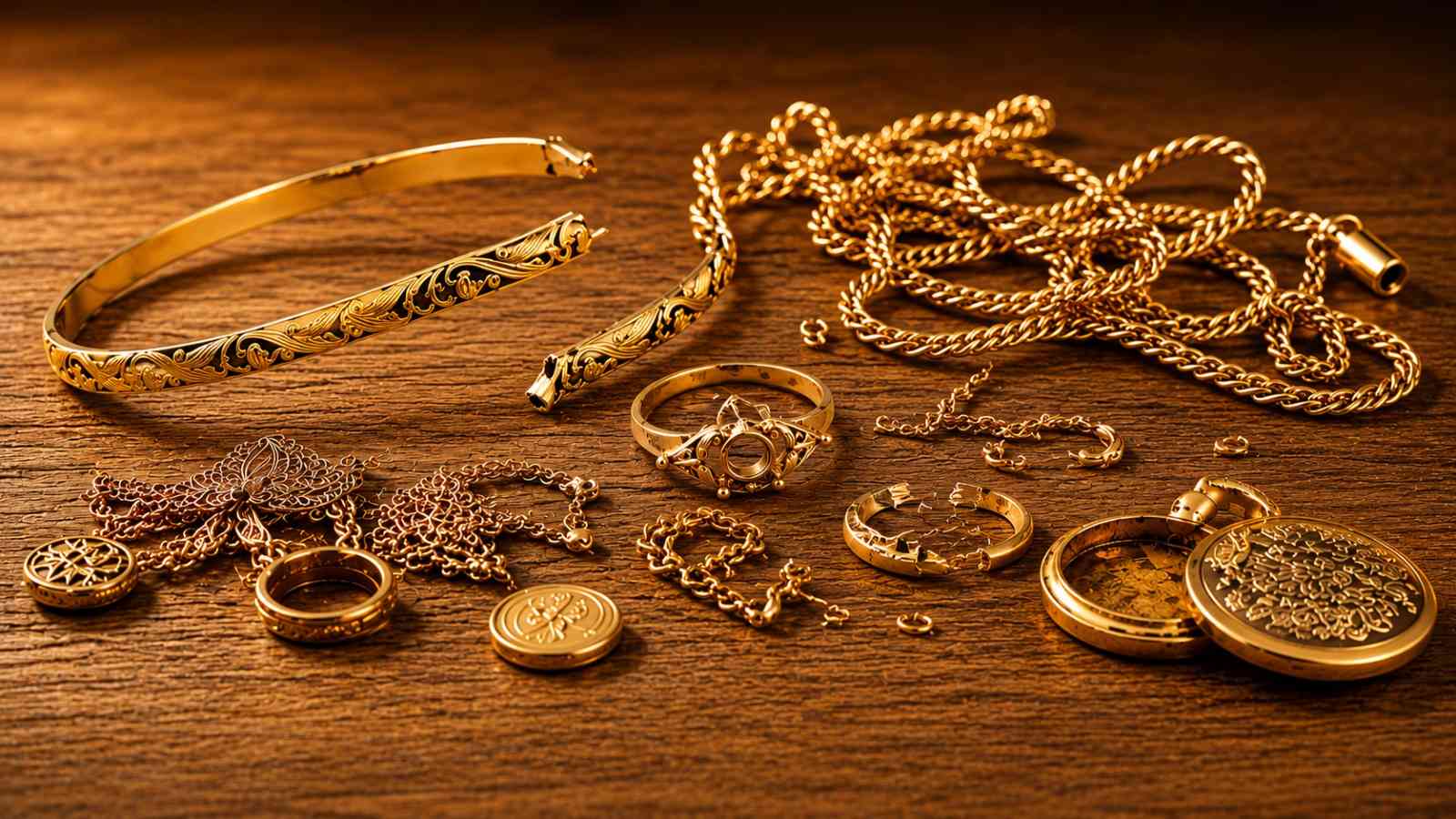 Unused gold ornaments, chains and rings that can be exchanged for instant cash