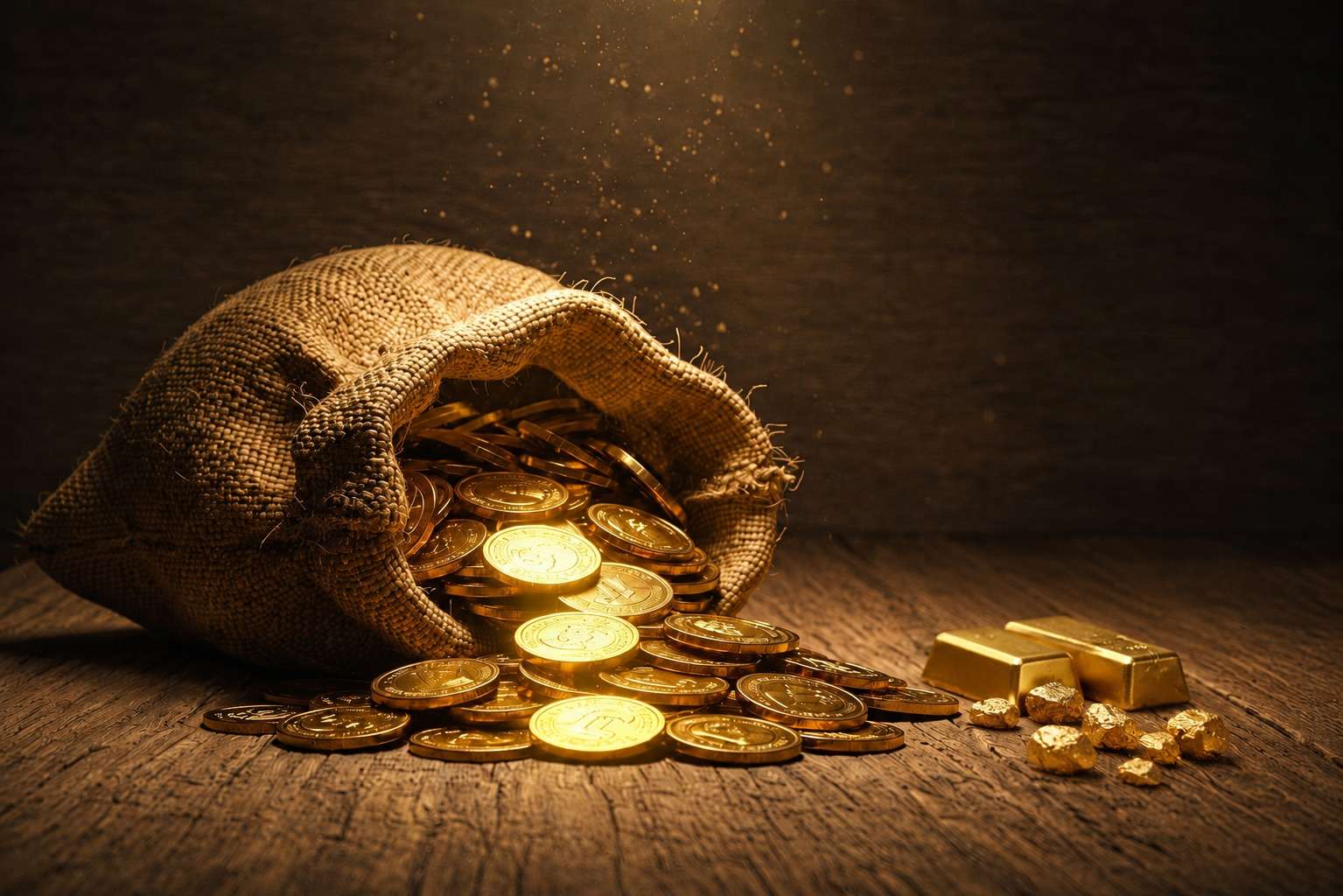 Gold coins and bars symbolizing the value customers can receive when selling gold for cash