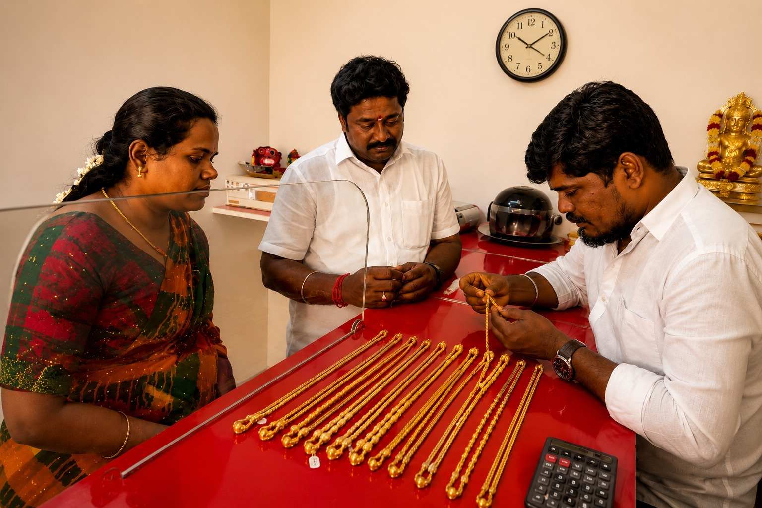 Customer selling old gold jewellery and receiving fair gold valuation at Thangapanam