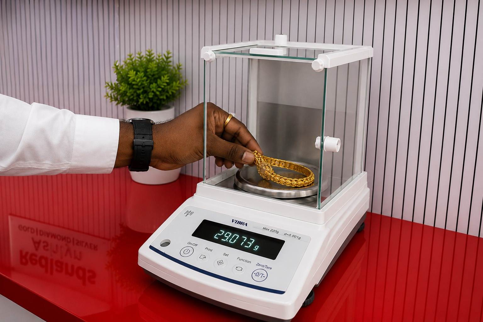 Accurate gold weight testing before valuation