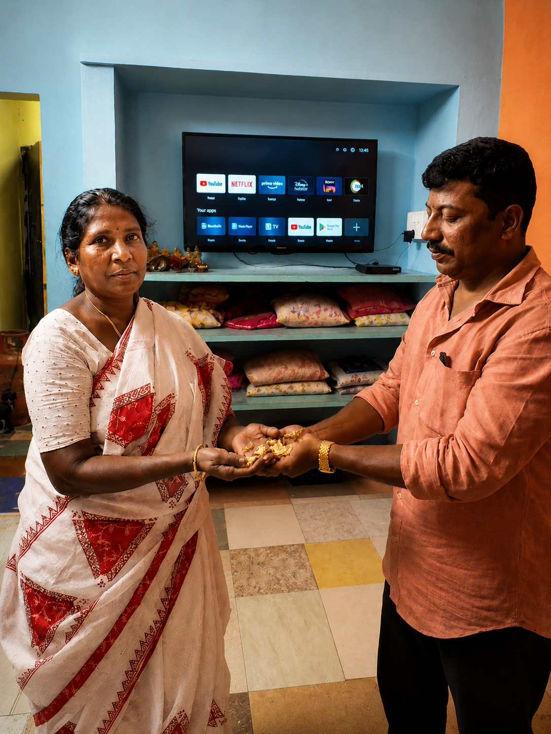 Customer receiving trusted gold buying service and instant payment for gold jewellery.