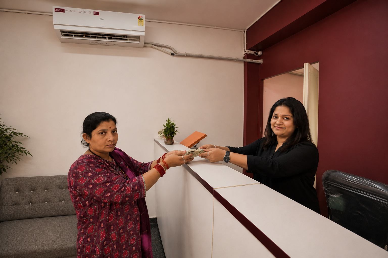 Customer receiving instant cash after selling old gold jewellery at Thangapanam