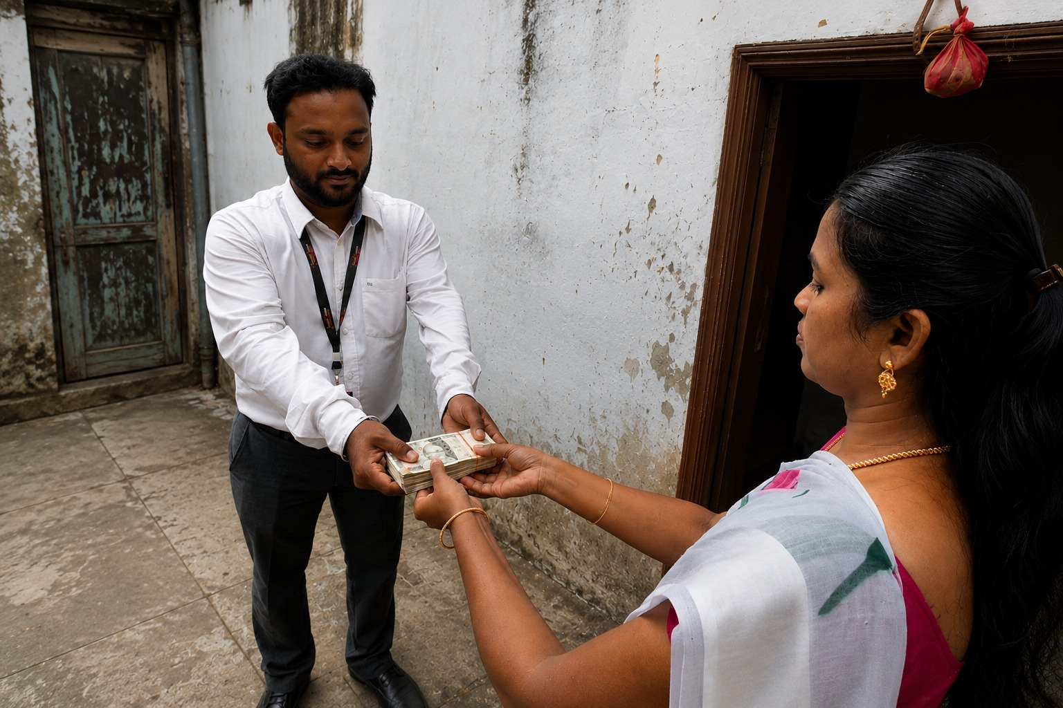 Customer receiving instant cash payment for gold