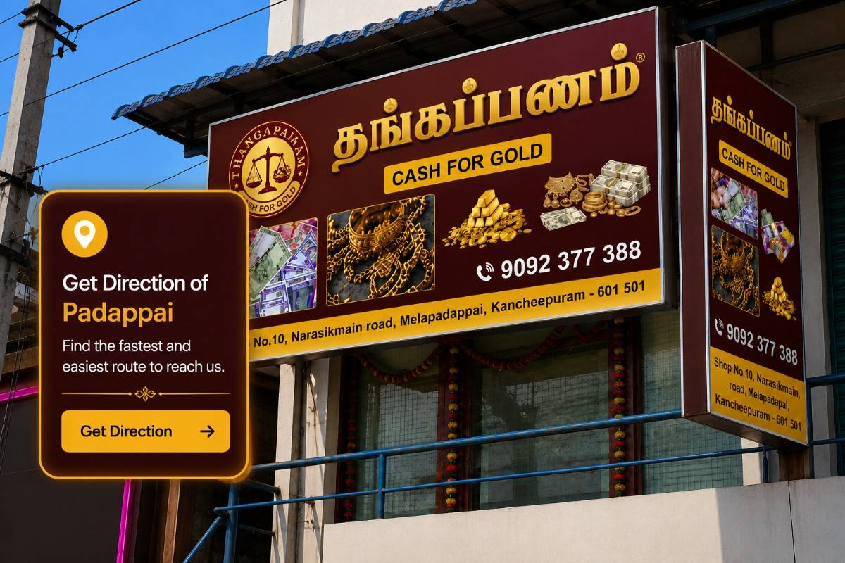 Thangapanam gold buying branch in Padappai offering reliable gold testing and instant cash services.
