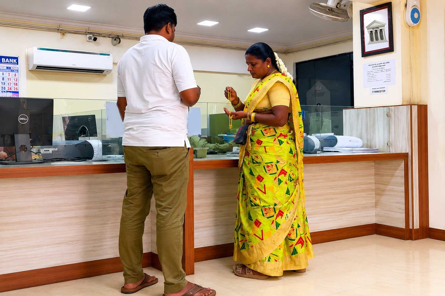 Customer completing the release pledged gold process and receiving gold jewellery from the branch