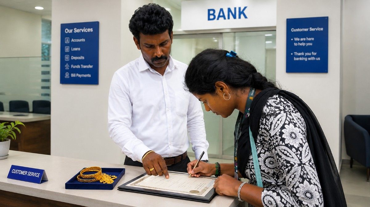 Customer completing documentation to release pledged gold through a secure and hassle-free process