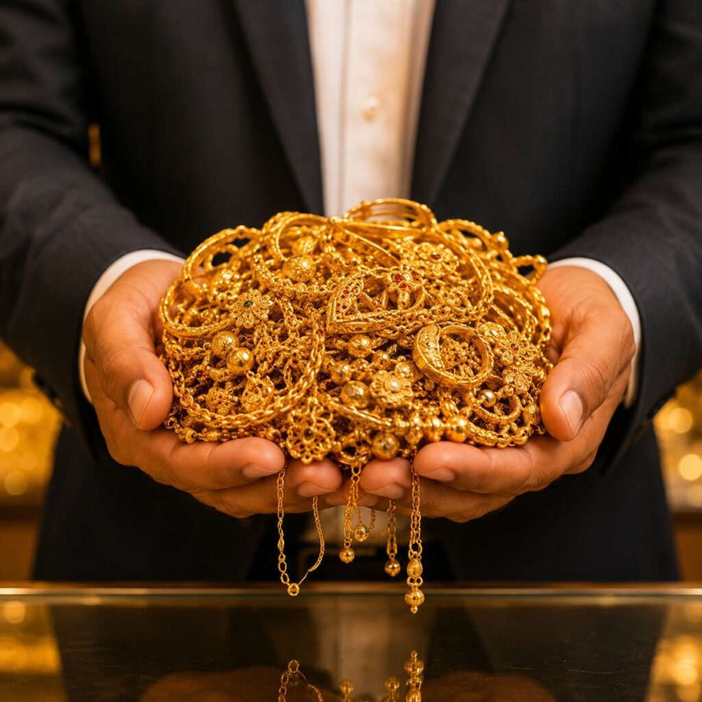 Large collection of gold jewellery prepared for secure and transparent bulk gold buying