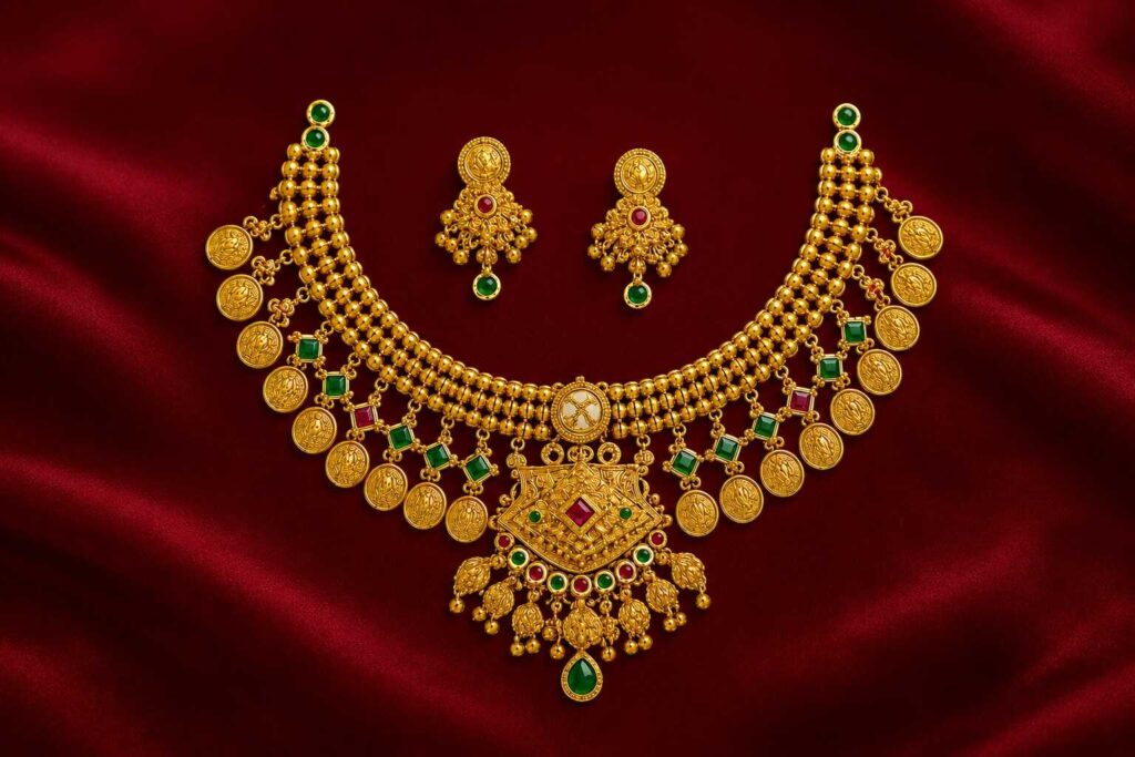 Gold necklace set evaluated for maximum resale value at Thangapanam