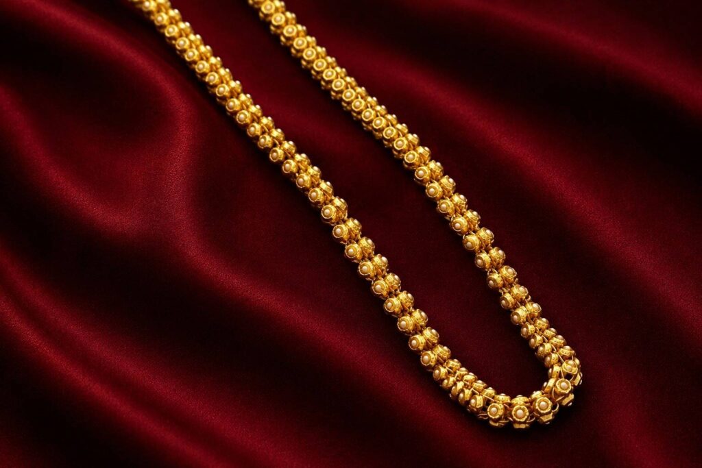 Old gold chain evaluated for accurate weight and instant payment at Thangapanam