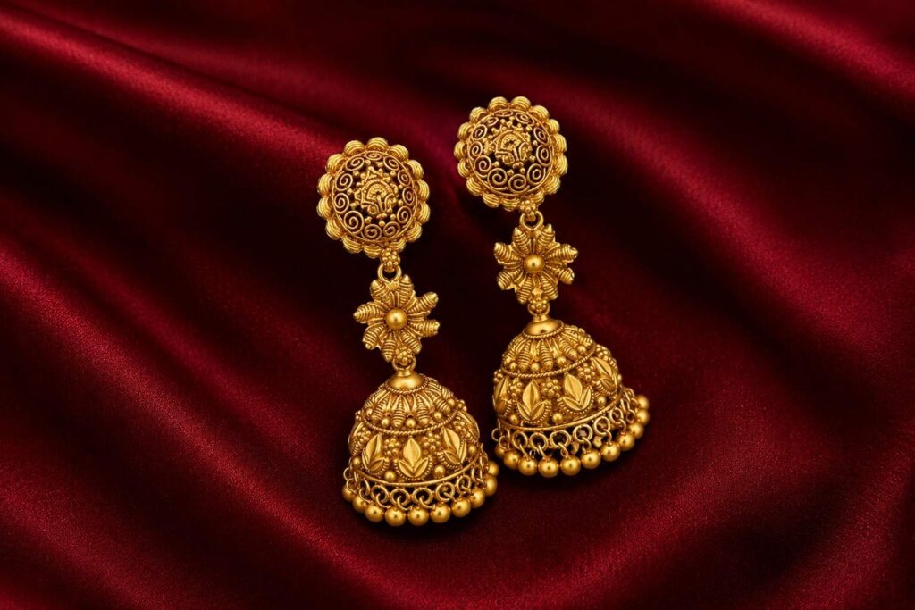 Traditional gold earrings accepted for old gold selling with transparent evaluation